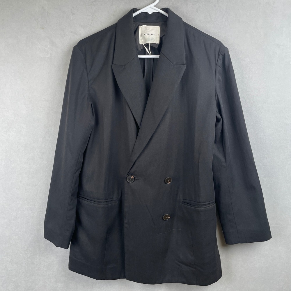 Everlane Black Tencel Cotton Double Breasted Blazer Jacket 2 Quiet Luxury Chic